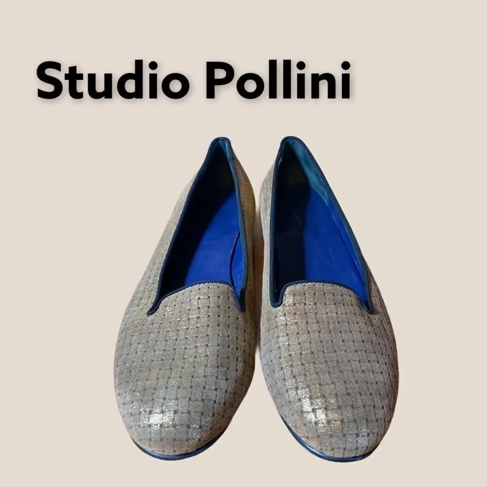 Studio Pollini Gold Leather Flats 38 6.5